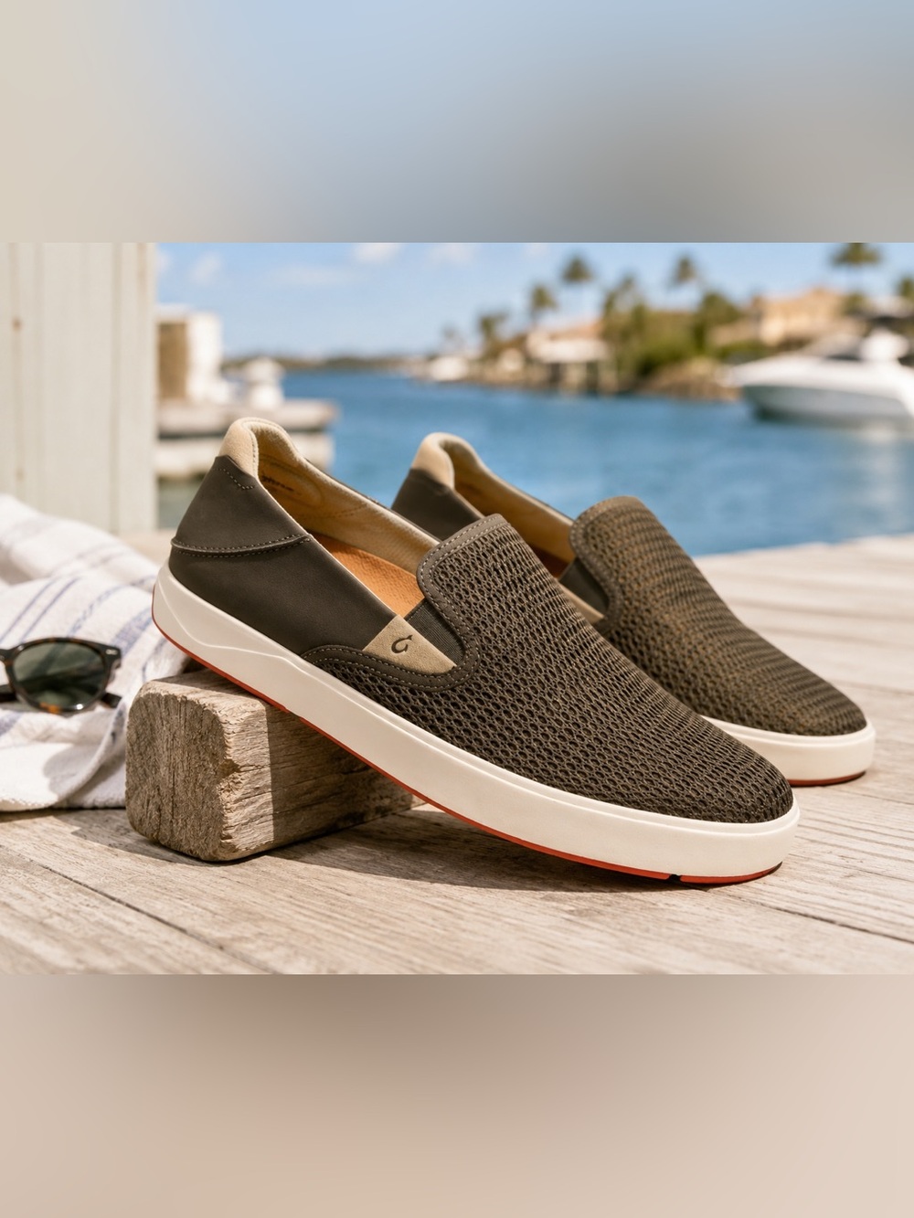 OluKai Lae‘ahi Mesh Slip-On Sneakers Men’s 9.5 Olive Comfort Travel Shoes - Picture 2 of 10